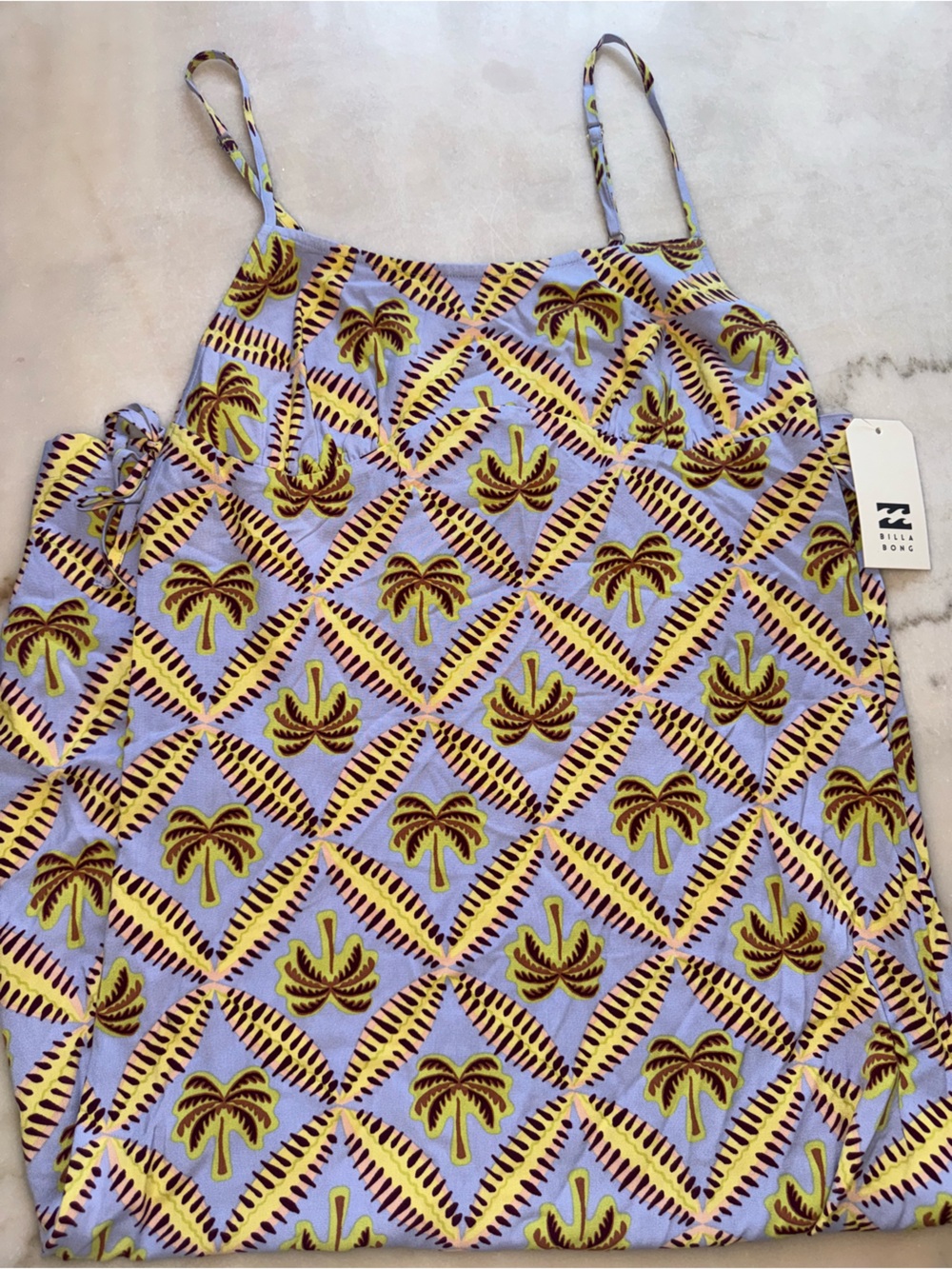 Billabong “Never Better” Palm Print Midi Dress in Lavender and Yellow